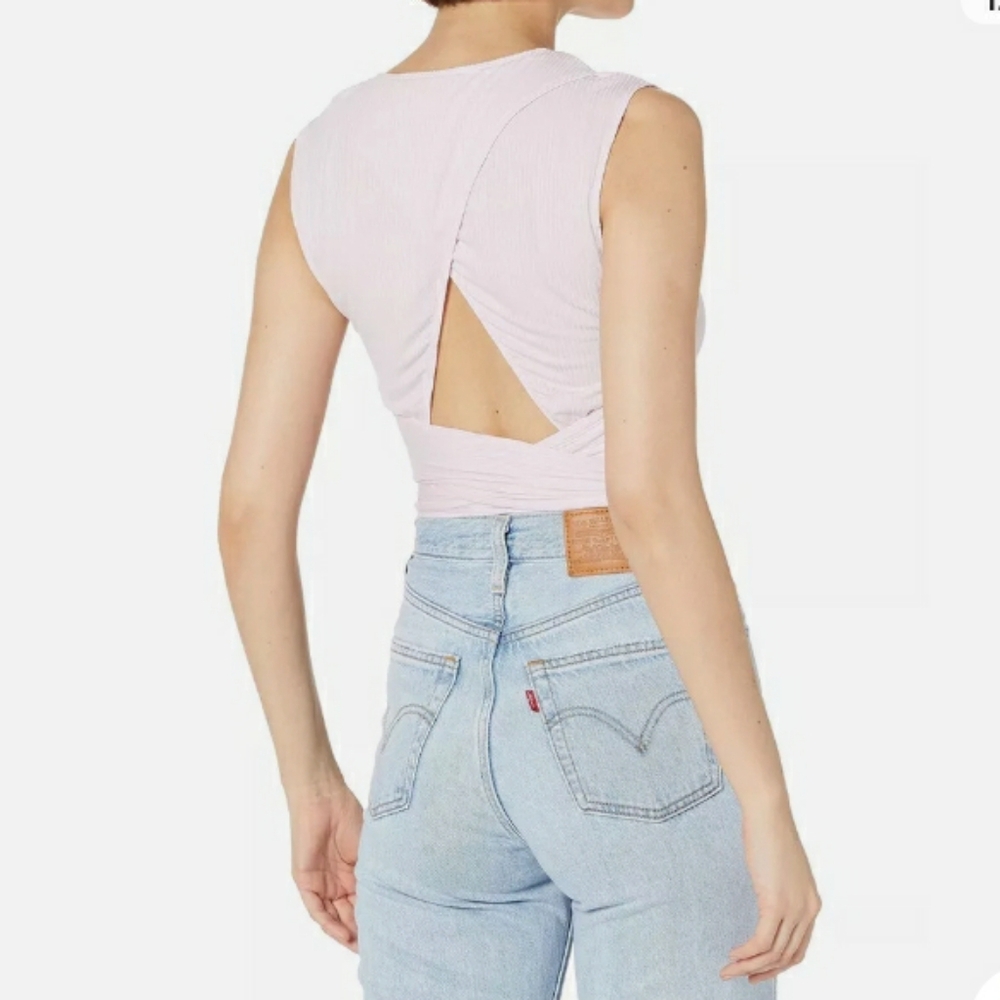 Bcbgeneration Soft Pink Ribbed Open Back Bodysuit… - image 4